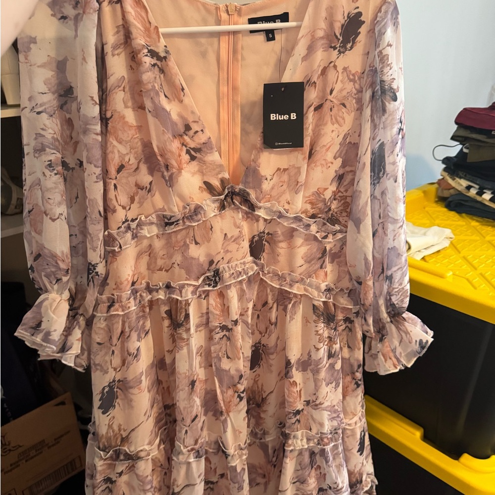 Pink Ruched Ruffled Sundress with Plunge Neckline